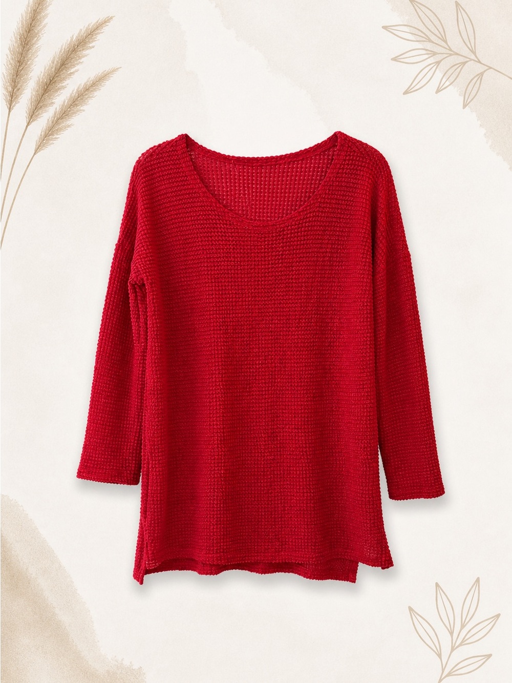 Cupshe Red Waffle Knit Sweater NWT Size Small Cozy Relaxed Fit Long Sleeve